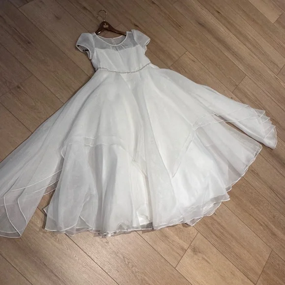 David’s Bridal Girls Sz 14 White Flower Girl/Daughter of the Bride Wedding Dress - Picture 10 of 11